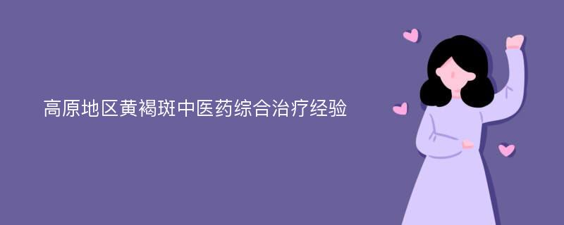 高原地区黄褐斑中医药综合治疗经验