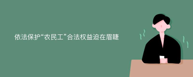 依法保护“农民工”合法权益迫在眉睫