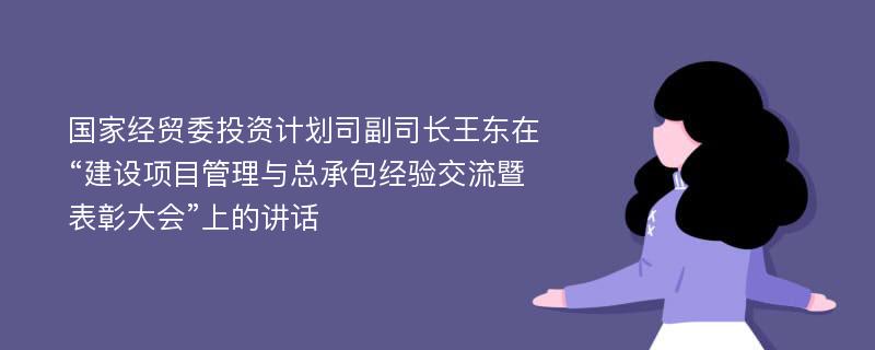 国家经贸委投资计划司副司长王东在“建设项目管理与总承包经验交流暨表彰大会”上的讲话