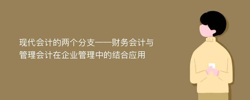 现代会计的两个分支——财务会计与管理会计在企业管理中的结合应用